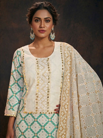 Cream Banarasi Chanderi Silk Kurta & Dupatta
