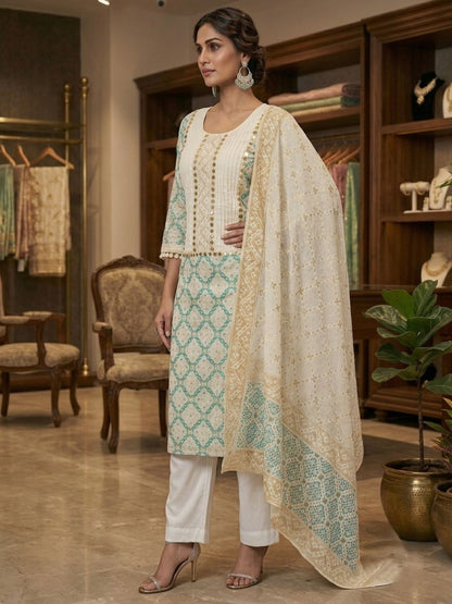 Cream Banarasi Chanderi Silk Kurta & Dupatta