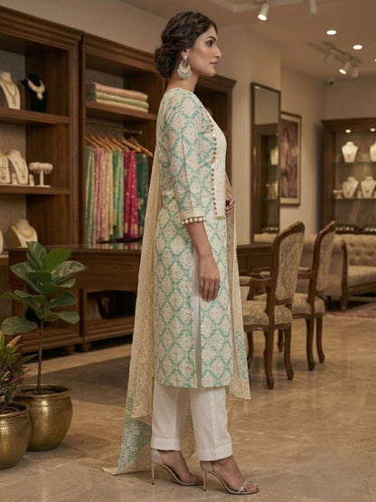 Cream Banarasi Chanderi Silk Kurta & Dupatta