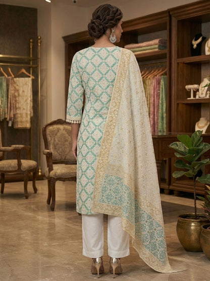 Cream Banarasi Chanderi Silk Kurta & Dupatta