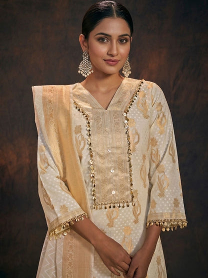 Gold and Cream Banarasi Chanderi Silk Kurta & Dupatta