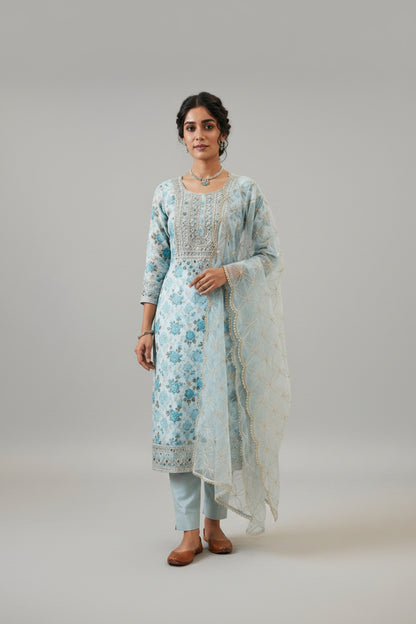 Chanderi Embroidered Green Unstitched Dress Material