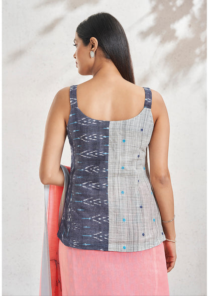 Sky blue cotton ikat blouse