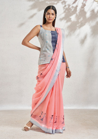 Sky blue cotton ikat blouse