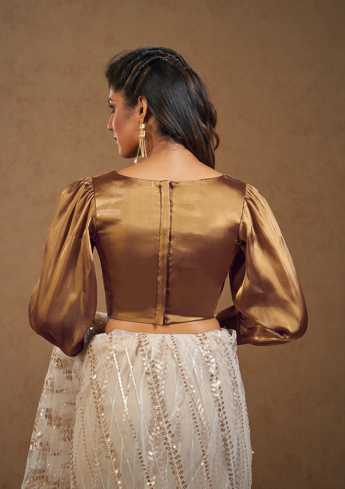 Copper silk sleeveless blouse