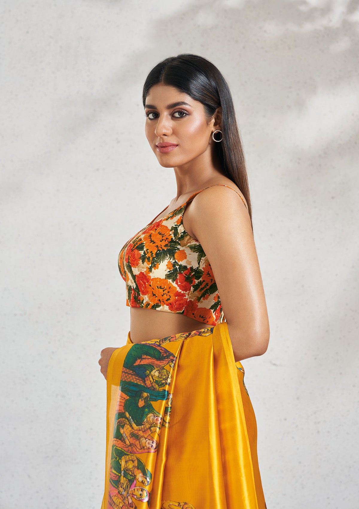 Yellow Silk Sleeveless Readymade Padded Blouse With Round Neck