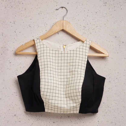 Black & White Cotton Sleeveless Readymade Blouse
