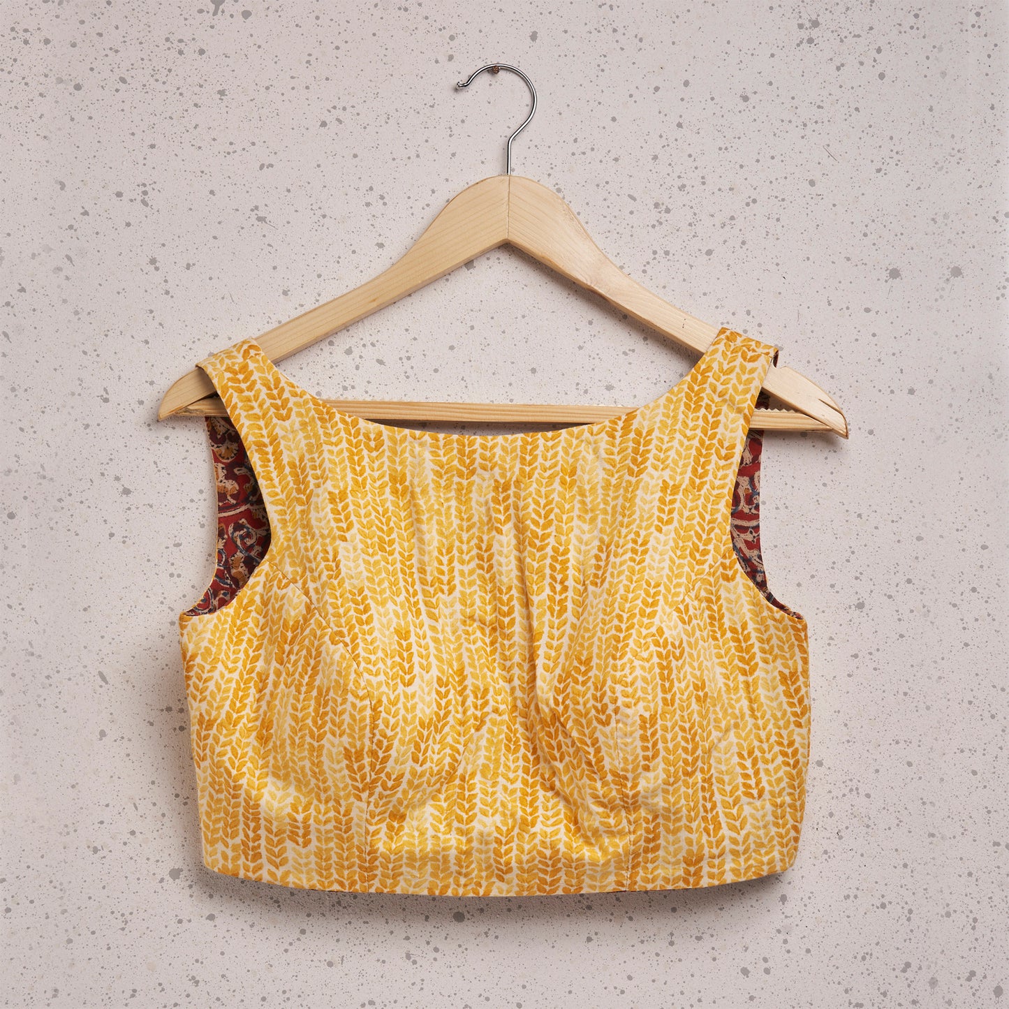 Yellow & Red Cotton Sleeveless Readymade Blouse