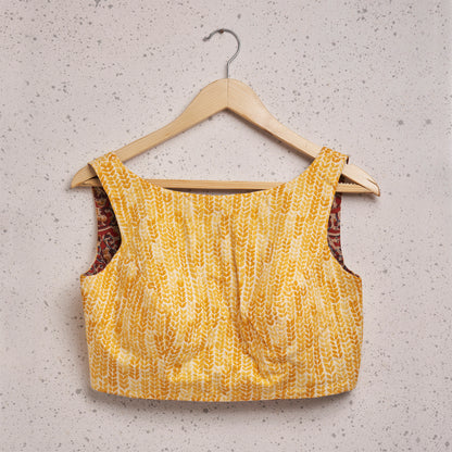 Yellow & Red Cotton Sleeveless Readymade Blouse