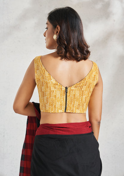 Yellow & Red Cotton Sleeveless Readymade Blouse