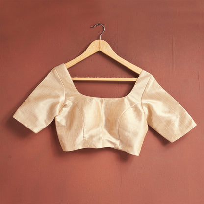 Cream Silk Round Neck Readymade Blouse