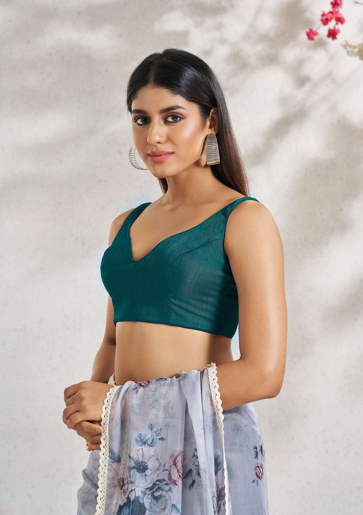 Teal Green Silk Sleeveless Readymade Padded Blouse