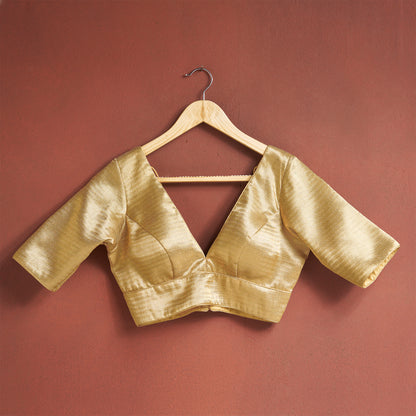 Gold Tissue Plunging V Neck Readymade Blouse