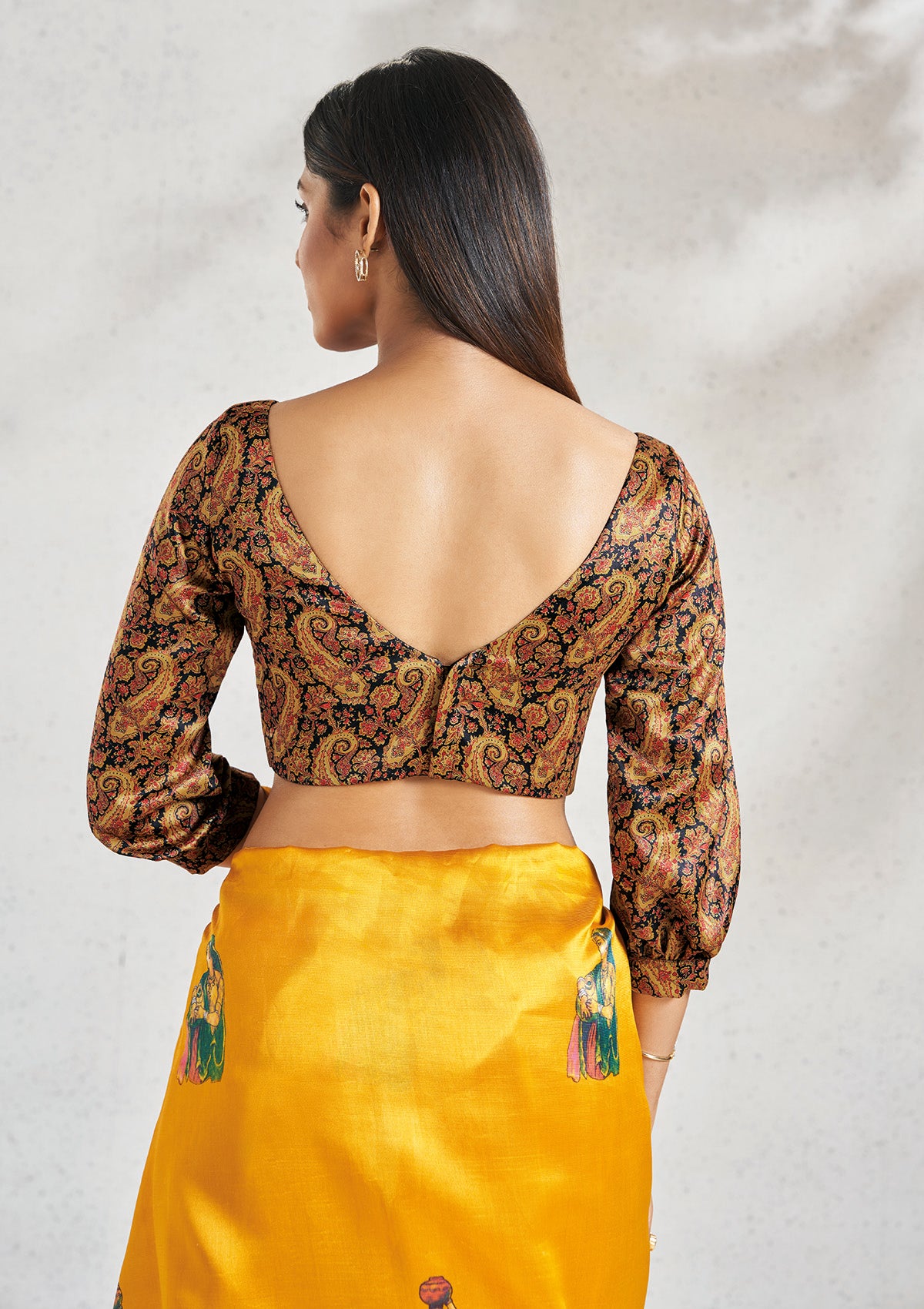 Yellow Satin V Neck Readymade Blouse