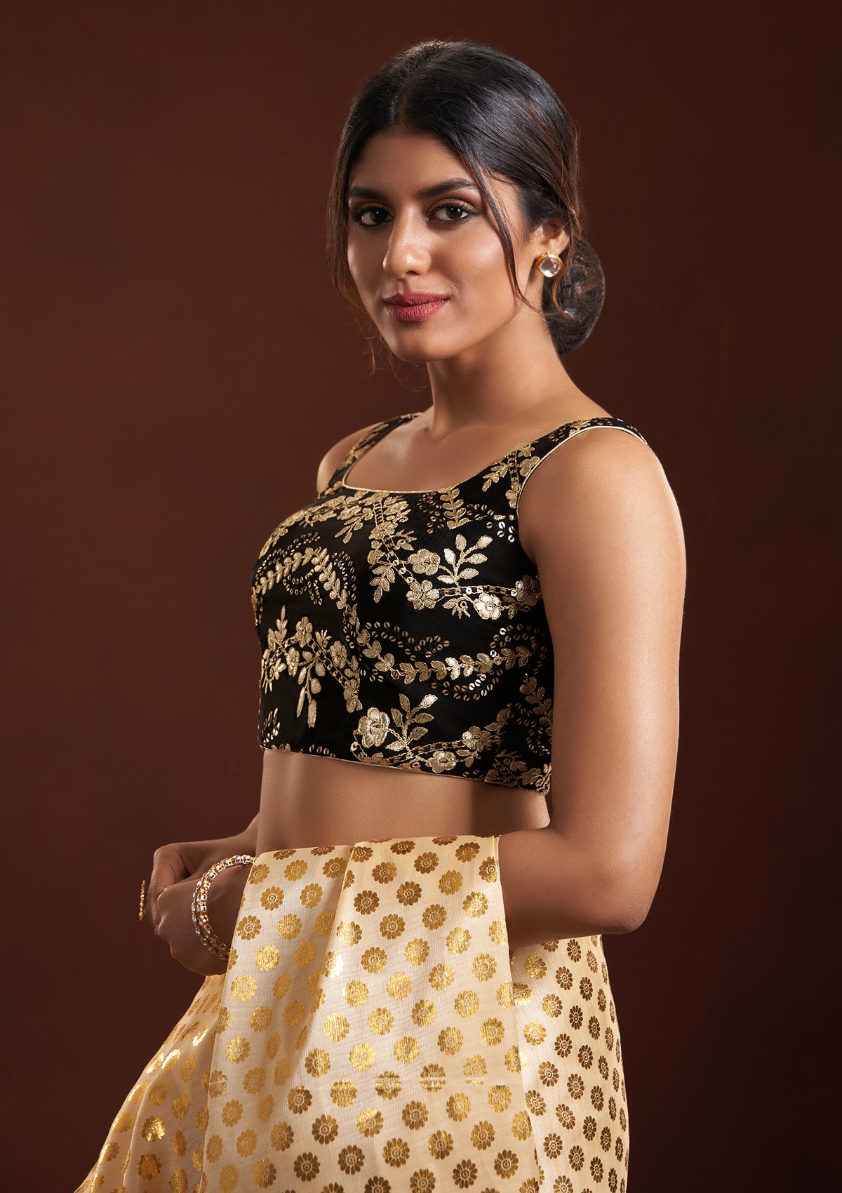Buy Black Blouse Raw Silk Printed Wallflower Round Coco And Lehenga Set For  Women by Masaba Online at Aza Fashions.
