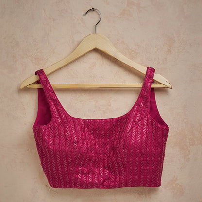 Pink Cotton Sleeveless Readymade Blouse