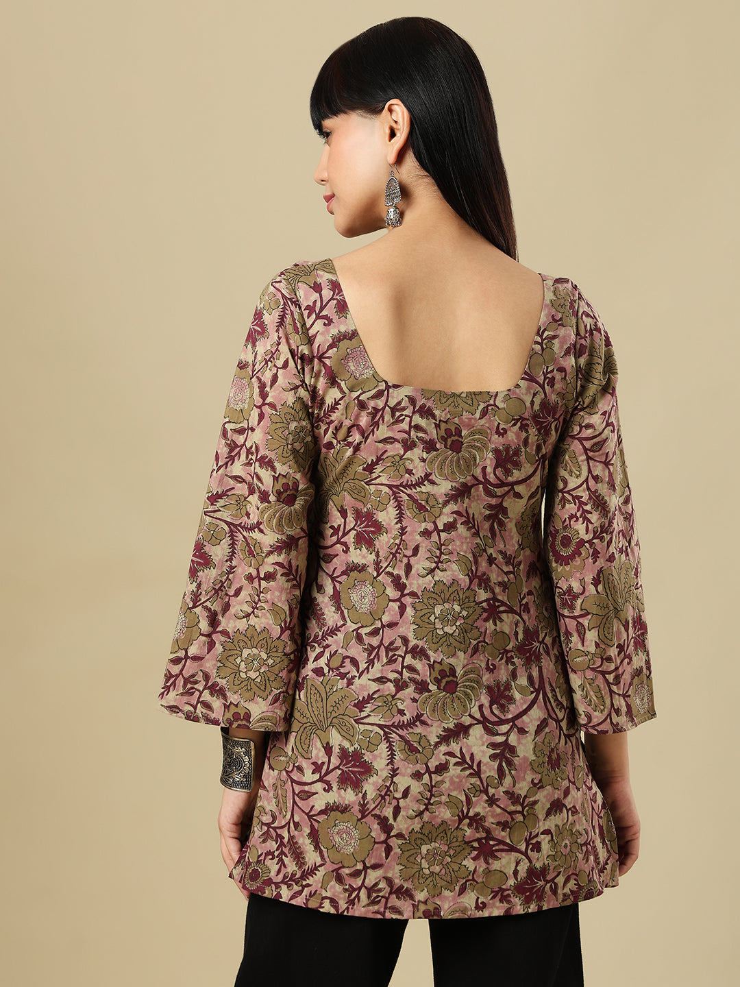Multicolor Pure Cotton Block Printed Square Neck Short Kurti