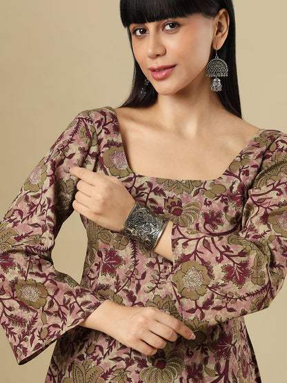 Multicolor Pure Cotton Block Printed Square Neck Short Kurti