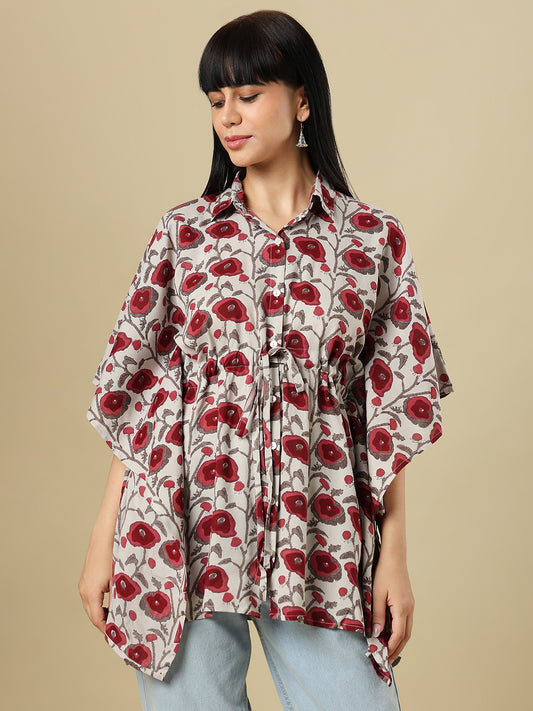 Brown Pure Cotton Hand Block Printed Kaftan