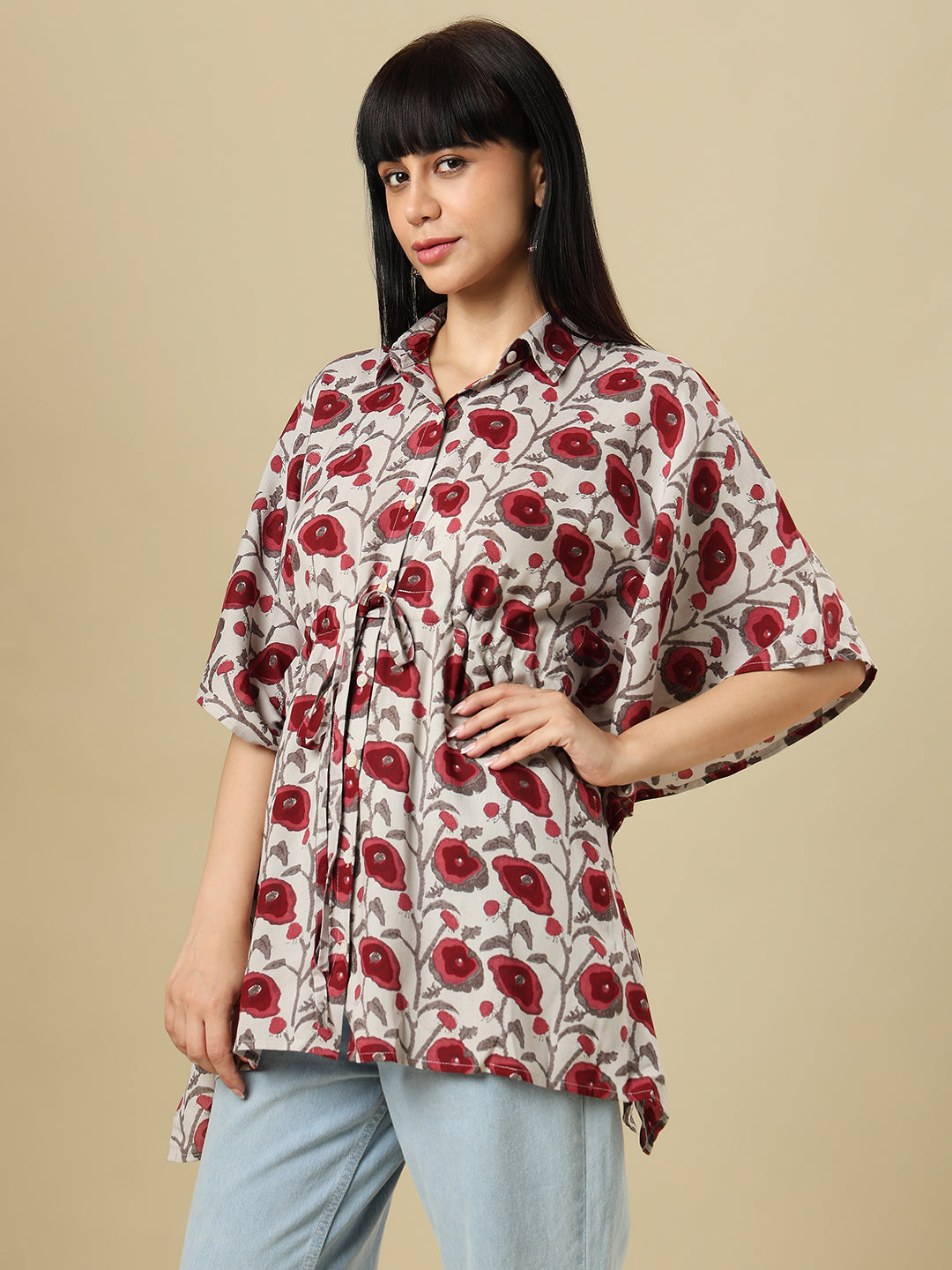 Brown Pure Cotton Hand Block Printed Kaftan