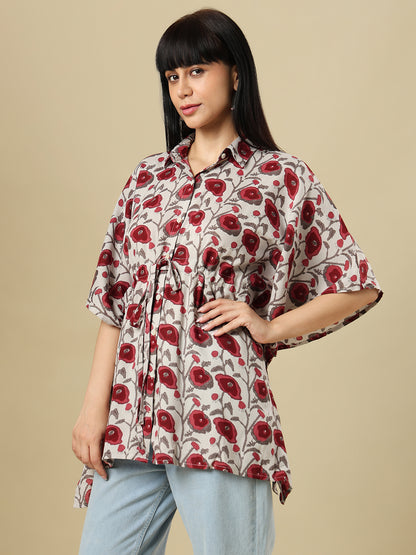 Brown Pure Cotton Hand Block Printed Kaftan