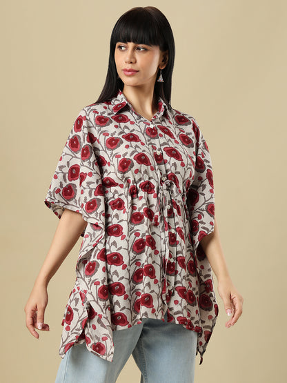 Brown Pure Cotton Hand Block Printed Kaftan