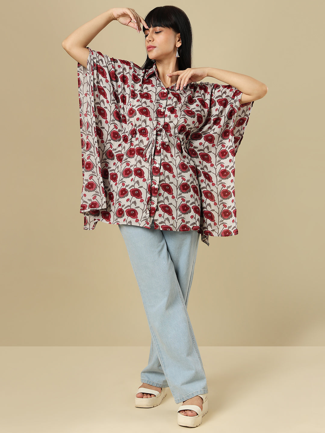 Brown Pure Cotton Hand Block Printed Kaftan