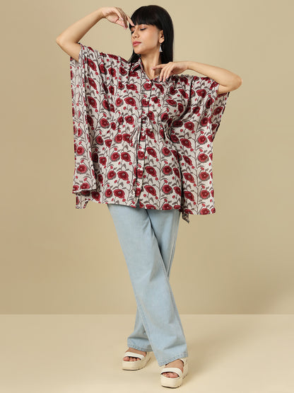 Brown Pure Cotton Hand Block Printed Kaftan