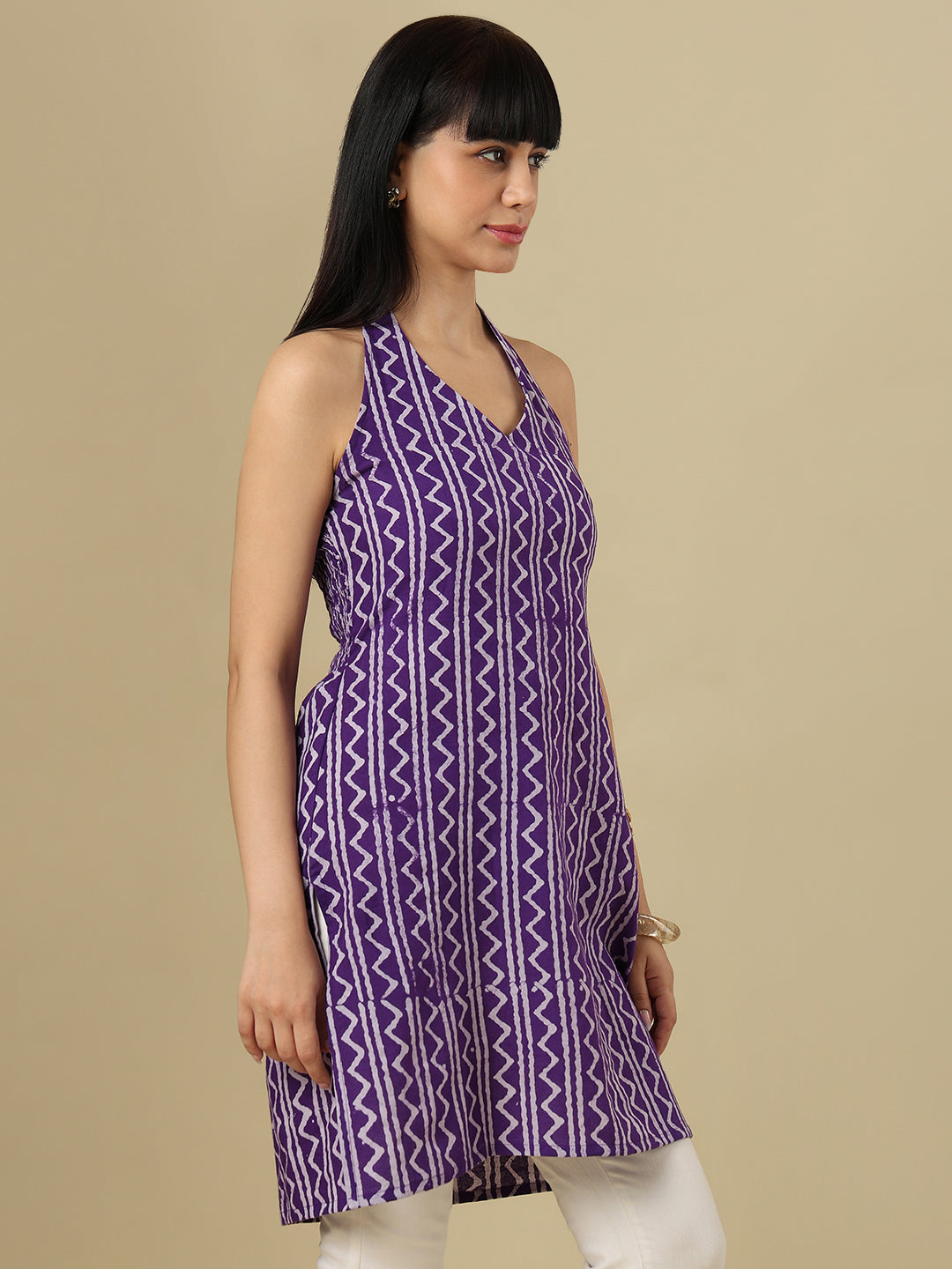 Purple Pure Cotton Hand Block Printed Short Kurti