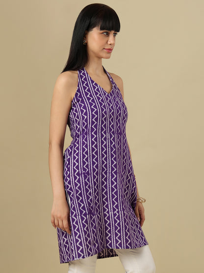 Purple Pure Cotton Hand Block Printed Short Kurti