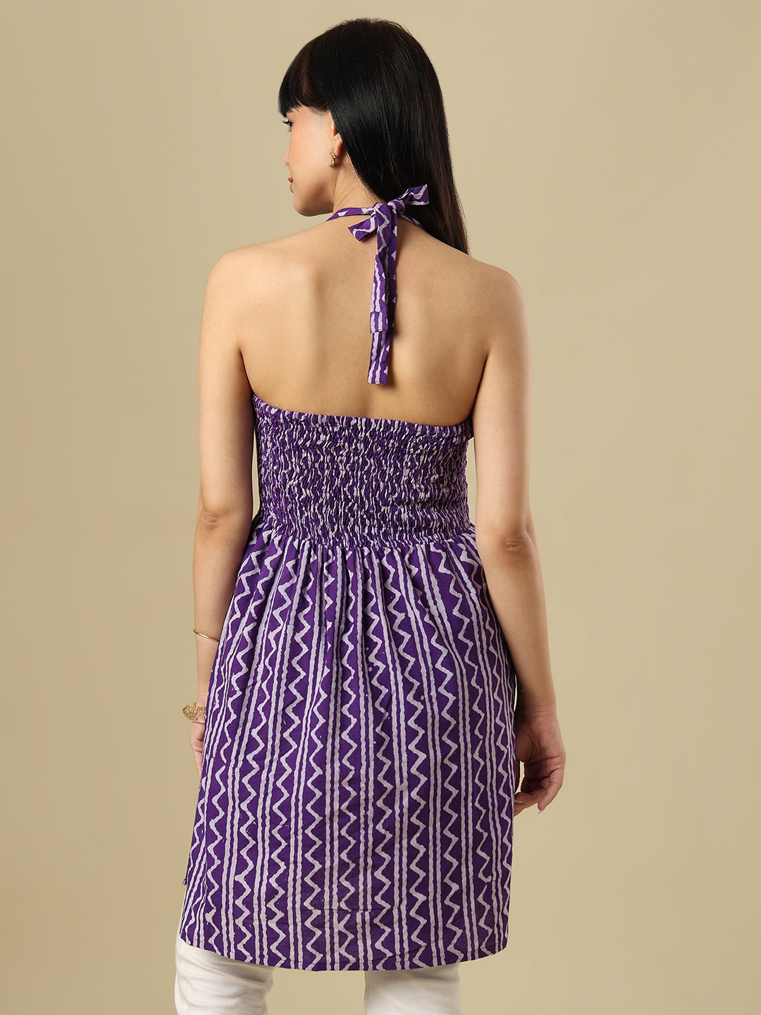 Purple Pure Cotton Hand Block Printed Short Kurti
