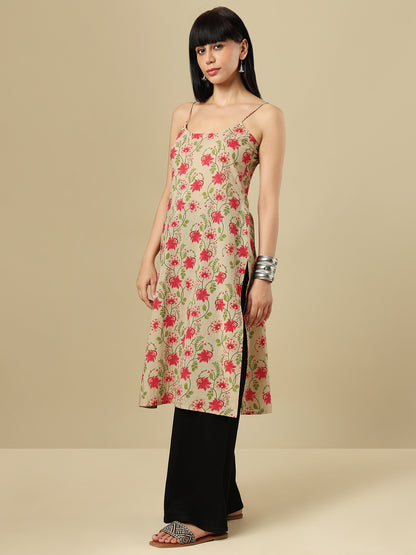 Beige Pure Cotton Hand block Printed Kurti