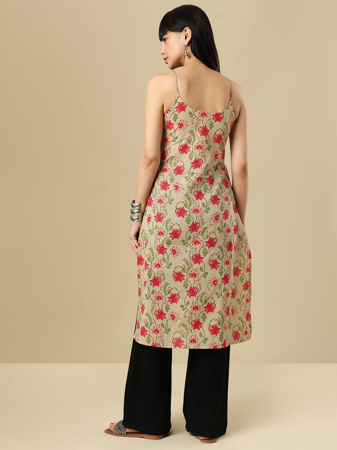Beige Pure Cotton Hand block Printed Kurti