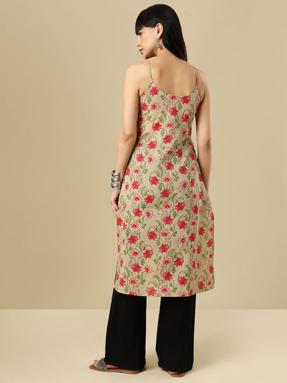Beige Pure Cotton Hand block Printed Kurti