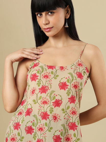 Beige Pure Cotton Hand block Printed Kurti