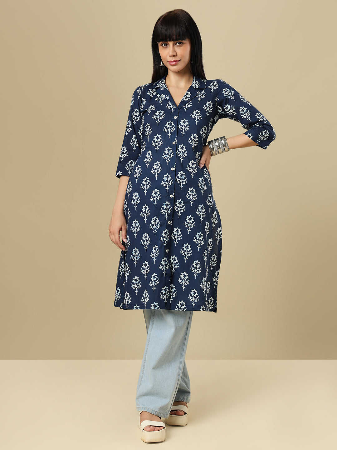 Indigo Pure Cotton Hand Block Printed Kurti