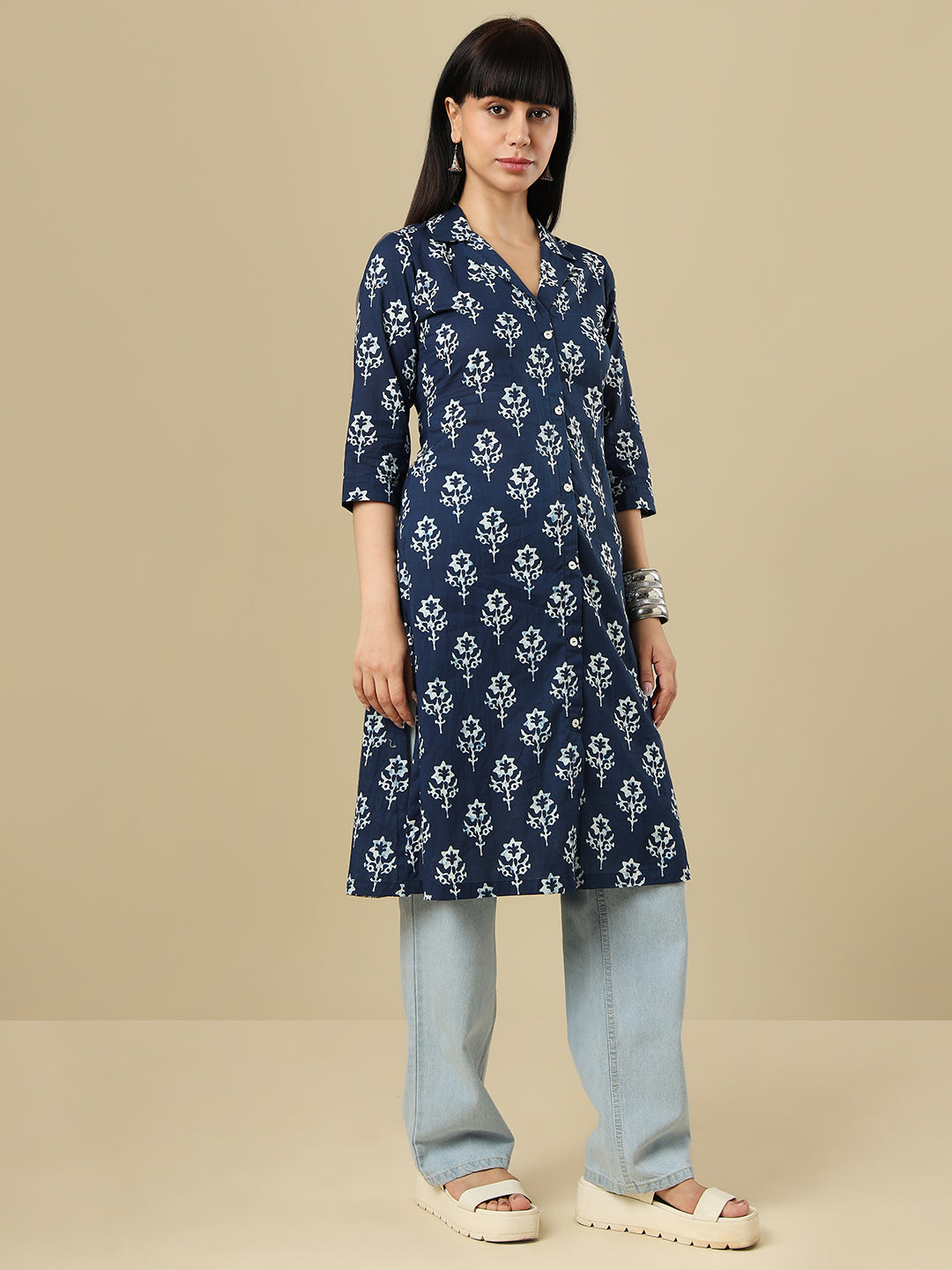 Indigo Pure Cotton Hand Block Printed Kurti
