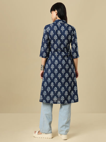 Indigo Pure Cotton Hand Block Printed Kurti