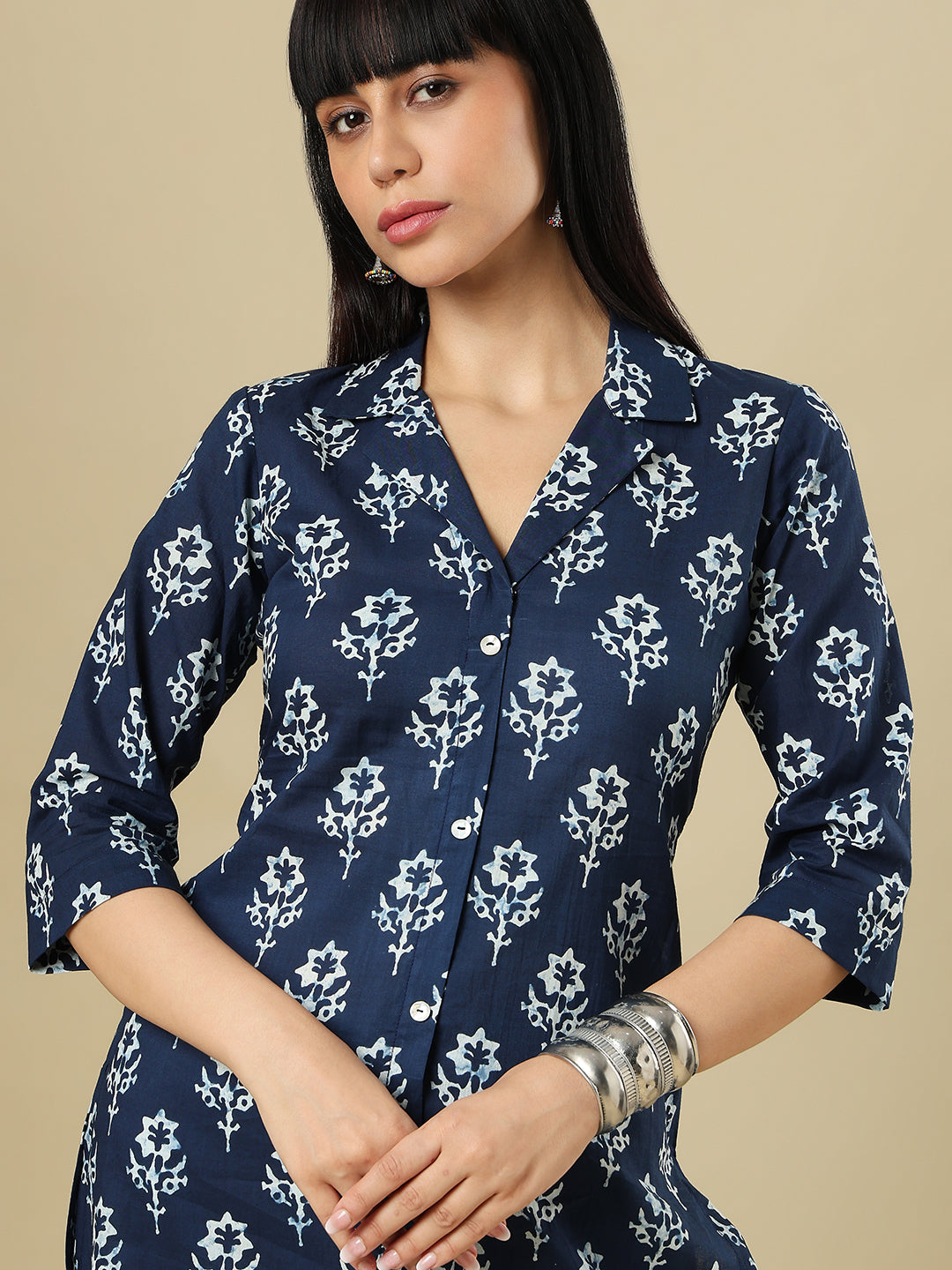 Indigo Pure Cotton Hand Block Printed Kurti