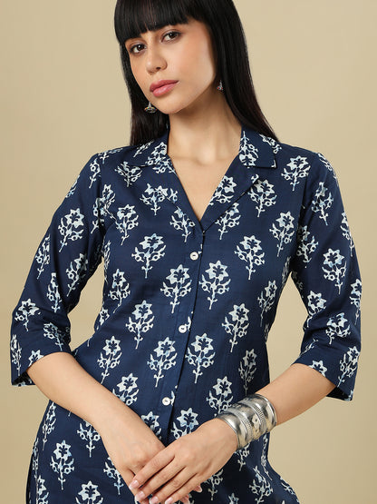 Indigo Pure Cotton Hand Block Printed Kurti