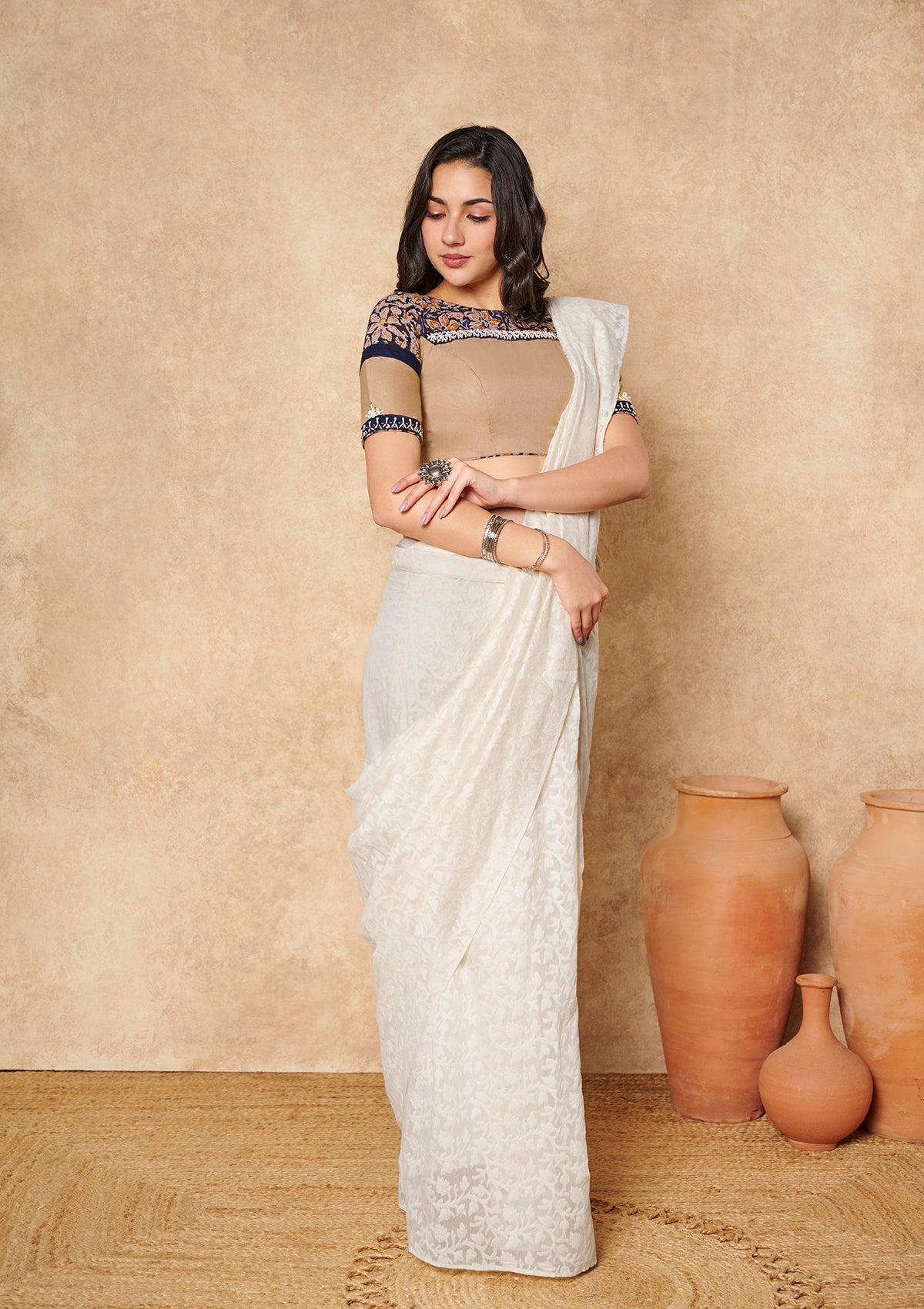 Beige Kalamkari Pure Cotton Readymade Blouse