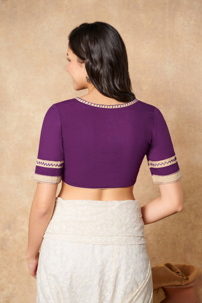 Purple Pure Cotton Round Neck Readymade Blouse