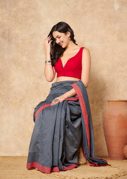 Red Pure Cotton Sleeveless Readymade Blouse
