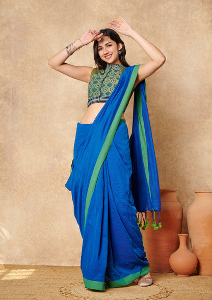 Green Batik Pure Cotton Stand Collar Readymade Blouse