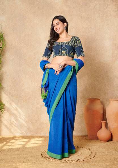 Blue Hand Block Printed Ajrakh Pure Cotton Readymade blouse