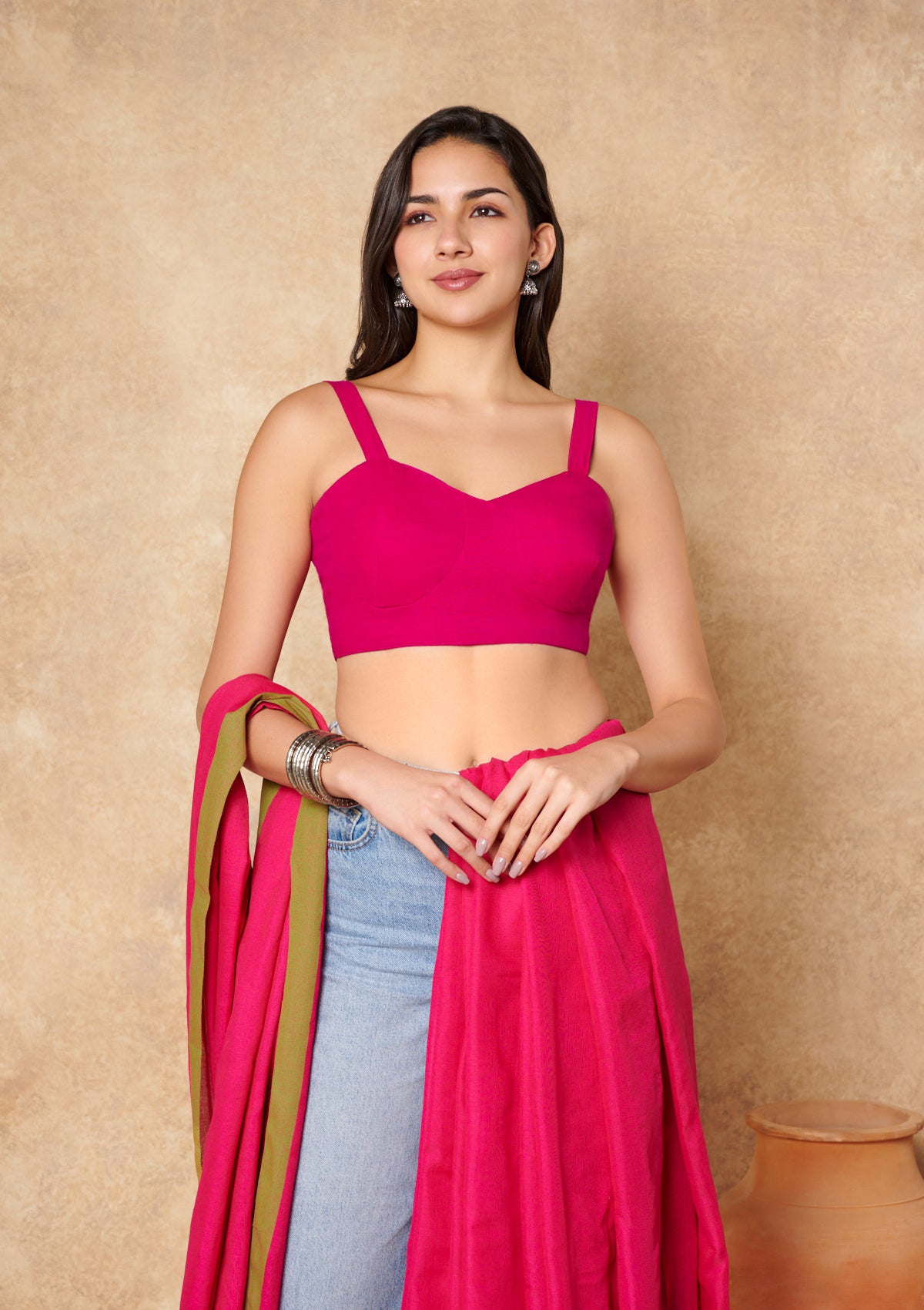 Pink Pure Cotton Sleeveless Readymade Blouse