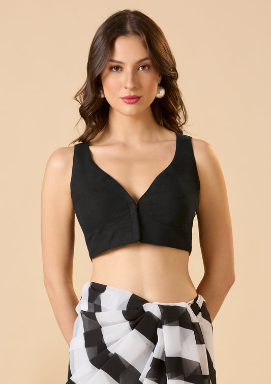 Black Pure Cotton Sleeveless Readymade Blouse