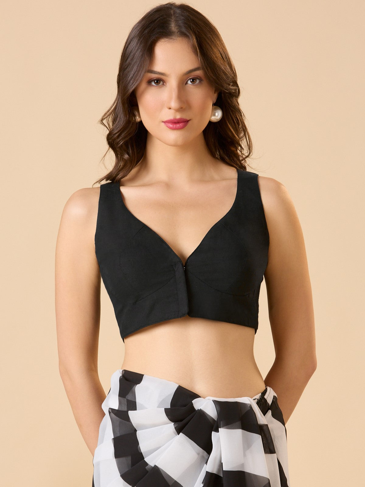 Black Pure Cotton Sleeveless Readymade Blouse