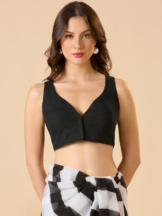Black Pure Cotton Sleeveless Readymade Blouse