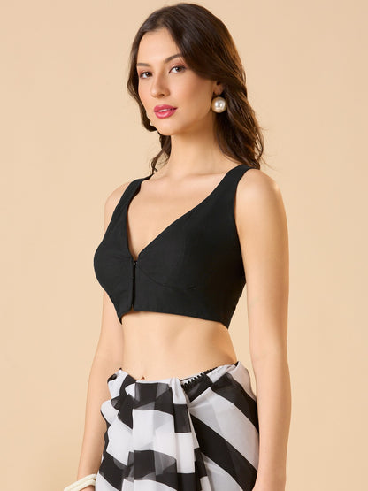 Black Pure Cotton Sleeveless Readymade Blouse